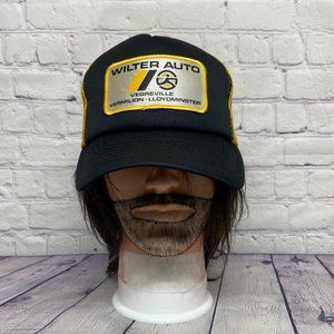 Vintage Hat Cap Snapback Black Yellow WILTER Auto UAP Trucker Bill Curved Item2